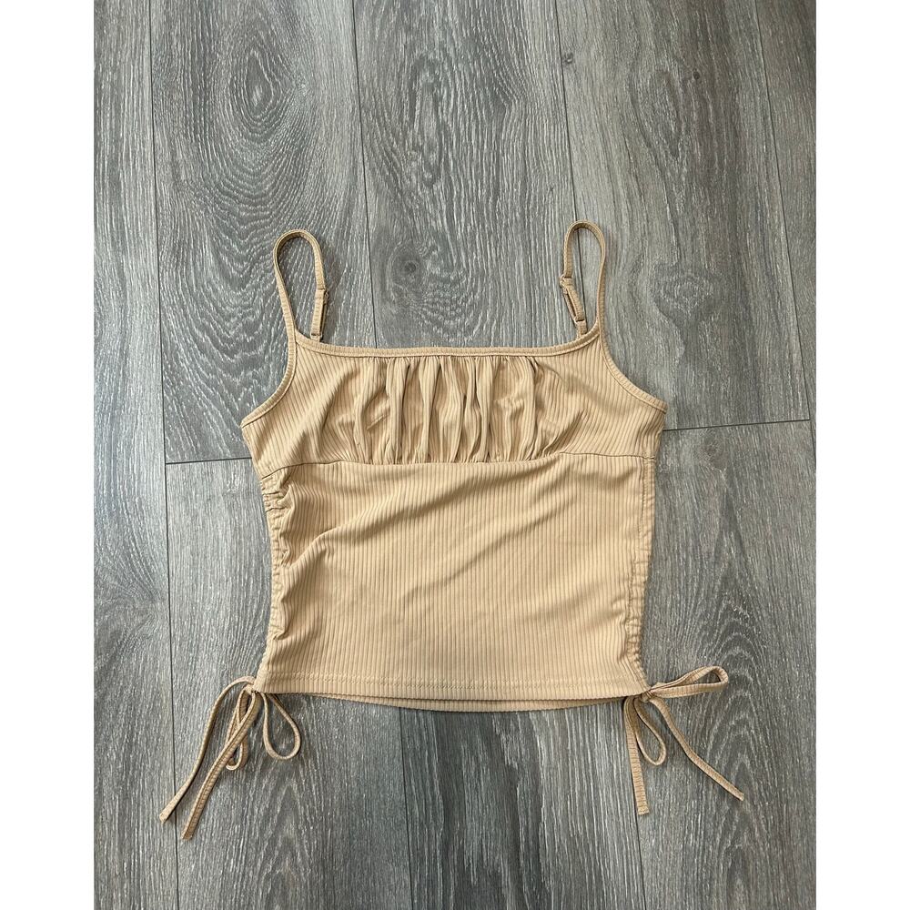 Drawstring Ruched Crop Cami Tank Top Size Large - Picture 4 of 5